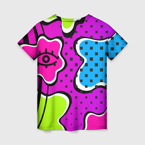 Женская футболка Яркий абстрактный узор в стиле 90х, неоновые цвета / 3D-принт – фото 2