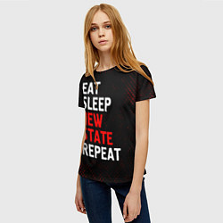 Футболка женская Eat Sleep New State Repeat - Потертости, цвет: 3D-принт — фото 2