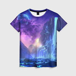 Женская футболка Фантастический пейзаж Водопад Неон
