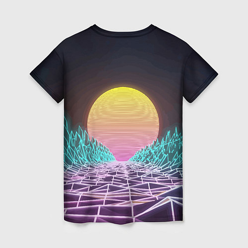 Женская футболка Vaporwave Закат солнца в горах Neon / 3D-принт – фото 2