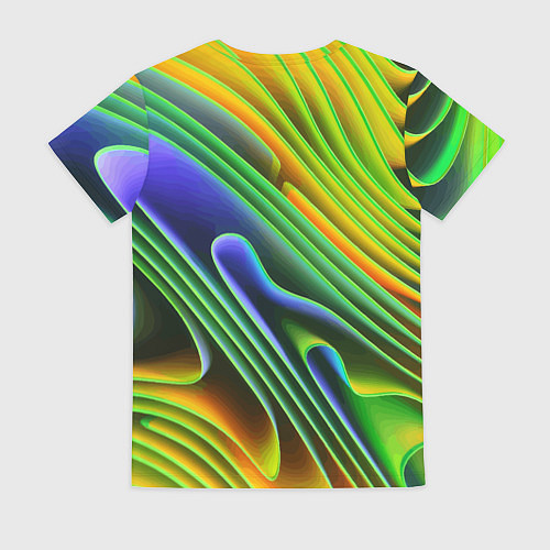 Женская футболка Цветные неоновые полосы Абстракция Color neon patt / 3D-принт – фото 2