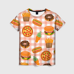 Женская футболка PIZZA DONUT BURGER FRIES ICE CREAM pattern