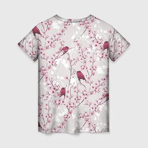 Женская футболка Цветы Сакуры и Птицы / 3D-принт – фото 2