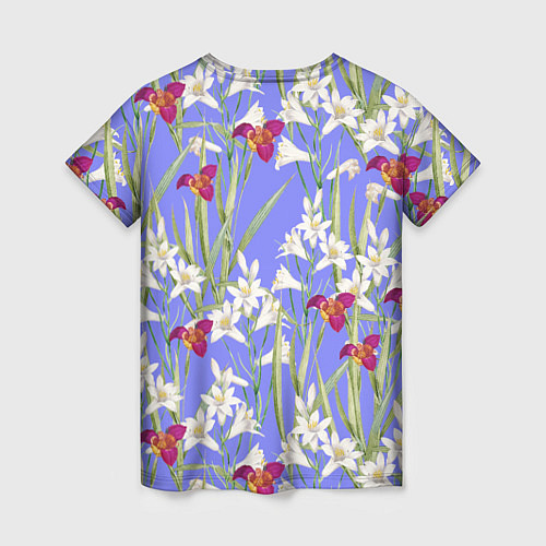Женская футболка Цветы Белые Лилии и Красные Тигридии / 3D-принт – фото 2