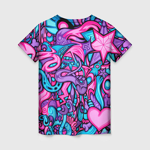 Женская футболка Яркая абстракция голубой и розовый фон / 3D-принт – фото 2