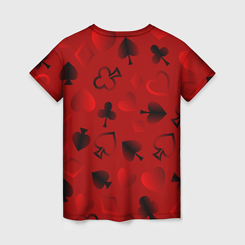 Женская футболка Карты карточные масти на красном фоне / 3D-принт – фото 2