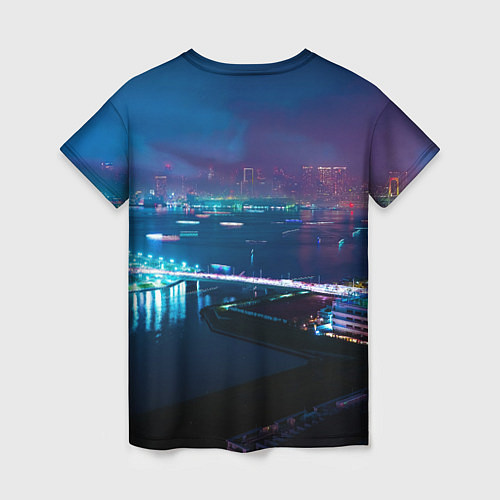 Женская футболка Неоновый город и мост - Синий / 3D-принт – фото 2