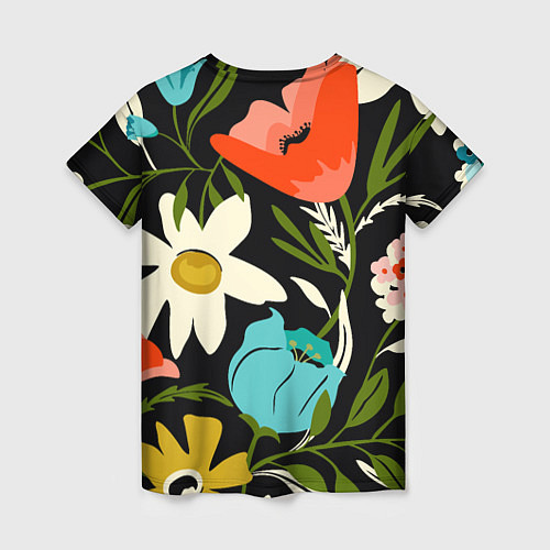 Женская футболка Яркие цветы на фоне тёмной летней ночи / 3D-принт – фото 2
