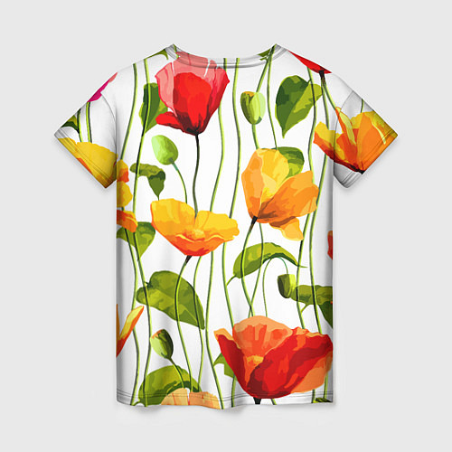 Женская футболка Волнообразный узор из цветков мака Лето / 3D-принт – фото 2