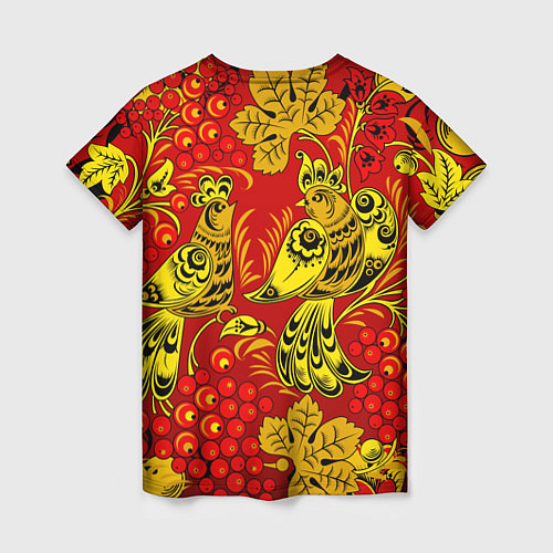 Женская футболка Хохломская Роспись Две Птици На Красном Фоне / 3D-принт – фото 2