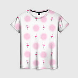 Футболка женская Фламинго и круги на белом фоне, цвет: 3D-принт