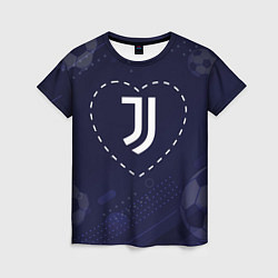 Женская футболка Лого Juventus в сердечке на фоне мячей