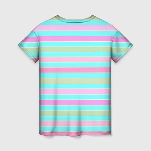Женская футболка Pink turquoise stripes horizontal Полосатый узор / 3D-принт – фото 2