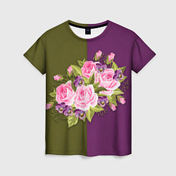 Женская футболка Нежные Розы на темном фоне