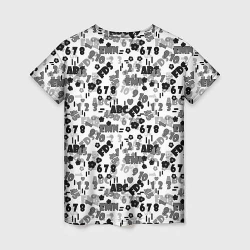 Женская футболка Black and white alphabet and numbers / 3D-принт – фото 2