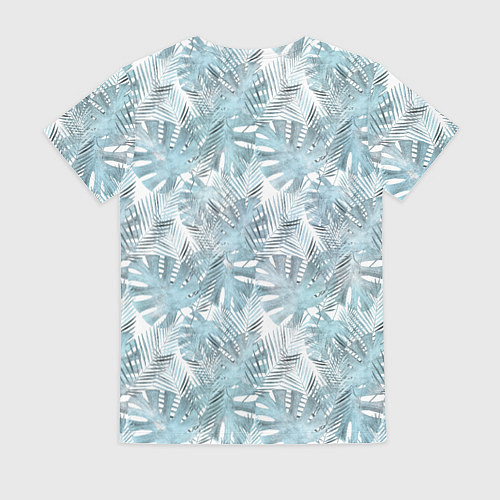 Женская футболка Голубые листья пальмы на белом / 3D-принт – фото 2