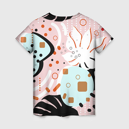 Женская футболка Абстрактные фигуры с пальмовыми листами на розовом / 3D-принт – фото 2