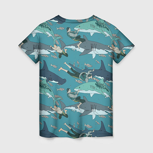 Женская футболка Ныряльщики и акулы - паттерн / 3D-принт – фото 2