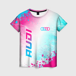 Женская футболка Audi neon gradient style: символ и надпись вертика