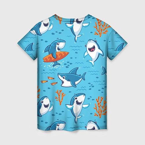 Женская футболка Прикольные акулята - паттерн / 3D-принт – фото 2