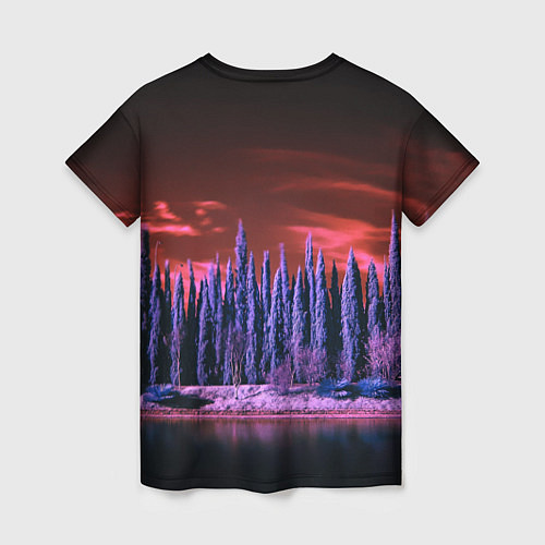 Женская футболка Абстрактный фиолетовый лес и тёмная река / 3D-принт – фото 2
