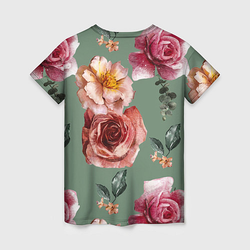 Женская футболка Цветы Нарисованные Розы и Пионы / 3D-принт – фото 2