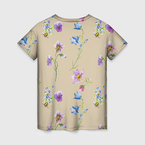 Женская футболка Нарисованные Цветы Колокольчики и Пчёлы / 3D-принт – фото 2