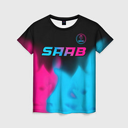 Футболка женская Saab - neon gradient: символ сверху, цвет: 3D-принт