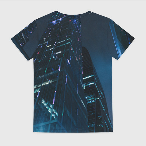 Женская футболка Неоновые ночные вышки в городе / 3D-принт – фото 2