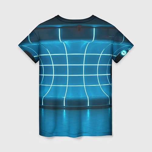 Женская футболка Абстрактная панель неоновых голубых фонарей / 3D-принт – фото 2
