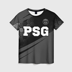 Футболка женская PSG sport на темном фоне: символ сверху, цвет: 3D-принт