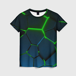 Женская футболка Разлом зеленых неоновых плит - геометрия
