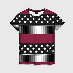 Женская футболка Burgundy black striped pattern