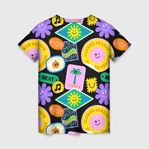 Женская футболка Летние наклейки pop-art паттерн / 3D-принт – фото 2