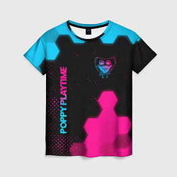 Футболка женская Poppy Playtime - neon gradient: символ и надпись в, цвет: 3D-принт