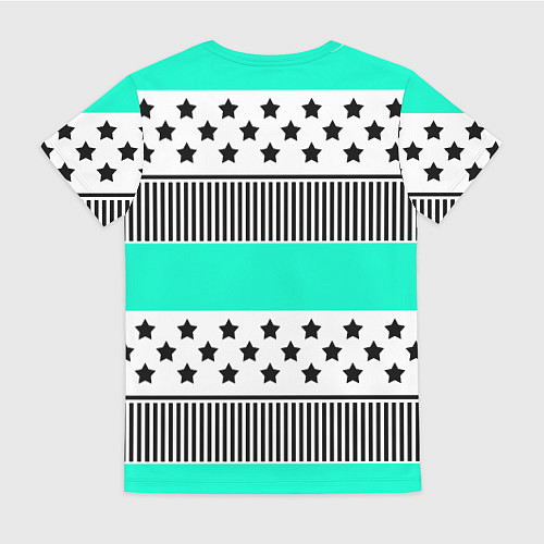 Женская футболка Комбинированный полосатый черно-голубой узор / 3D-принт – фото 2