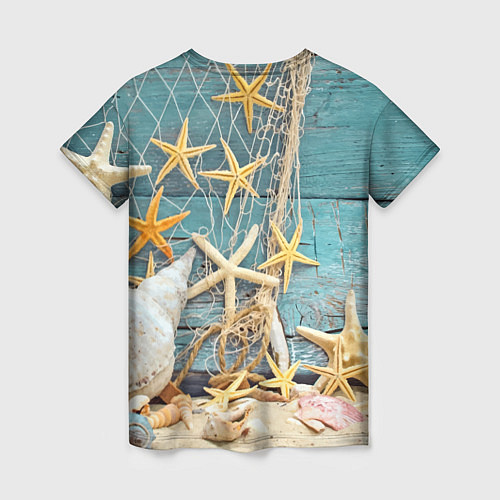 Женская футболка Натюрморт из сети, морских звёзд и ракушек - лето / 3D-принт – фото 2