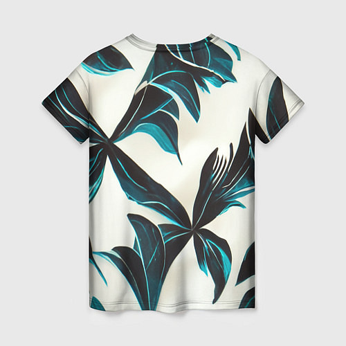 Женская футболка Листья тропические тёмно-синие / 3D-принт – фото 2