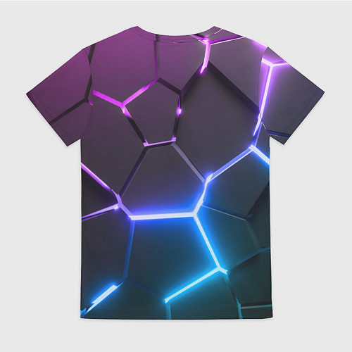 Женская футболка Фиолетовый градиент - неоновые геометрические плит / 3D-принт – фото 2