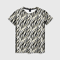 Футболка женская Тигровый полосатый узор-черные, бежевые полосы на, цвет: 3D-принт