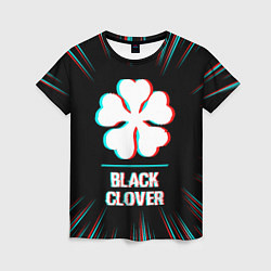 Футболка женская Символ Black Clover в стиле glitch на темном фоне, цвет: 3D-принт