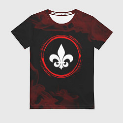 Футболка женская Символ Saints Row и краска вокруг на темном фоне, цвет: 3D-принт