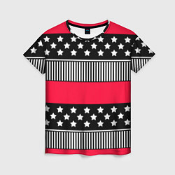 Футболка женская Red and black pattern with stripes and stars, цвет: 3D-принт