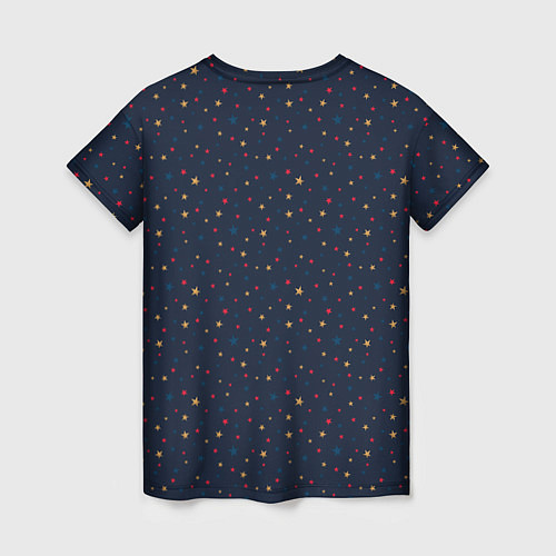 Женская футболка Золотые, красные, синие звезды на темно синем / 3D-принт – фото 2