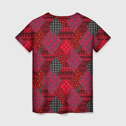 Женская футболка Красный лоскутный узор пэчворк / 3D-принт – фото 2