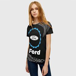 Футболка женская Ford в стиле Top Gear со следами шин на фоне, цвет: 3D-принт — фото 2