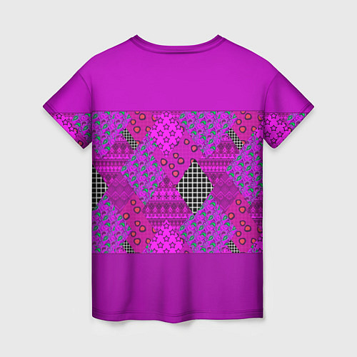 Женская футболка Малиновый комбинированный узор пэчворк / 3D-принт – фото 2