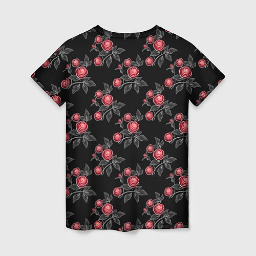 Женская футболка Акварельные розы на черном / 3D-принт – фото 2