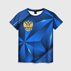 Футболка женская Герб РФ на синем объемном фоне, цвет: 3D-принт