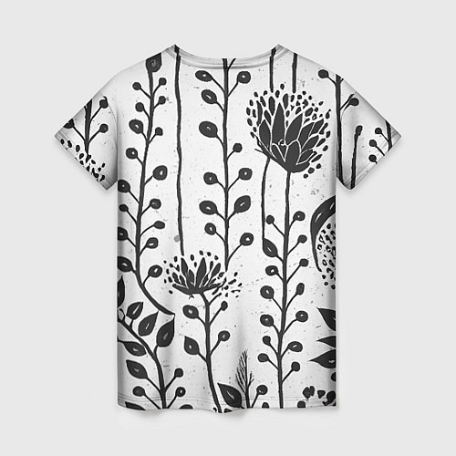 Женская футболка Нарисованные монохромные цветы / 3D-принт – фото 2